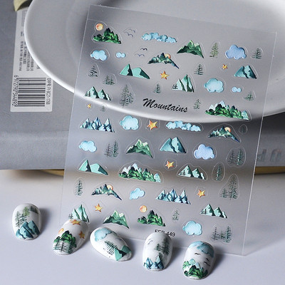 Vintage ókori kínai tintafestmény bambusz díszlet hal nemes hagyományos 5D köröm matrica dekoráció 3D öntapadó matrica