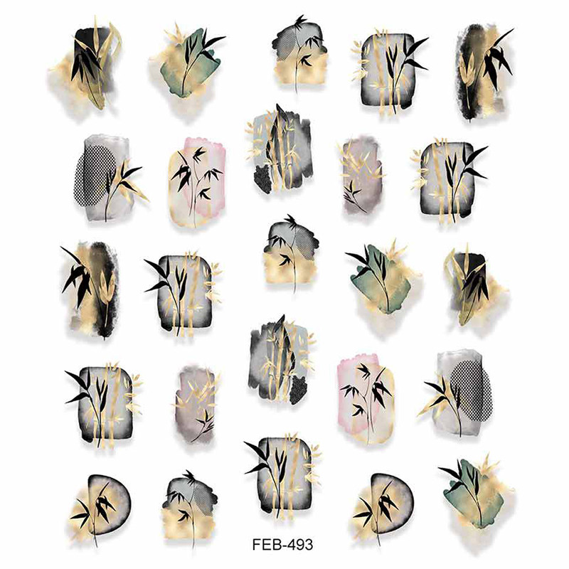 Vintage ókori kínai tintafestmény bambusz díszlet hal nemes hagyományos 5D köröm matrica dekoráció 3D öntapadó matrica