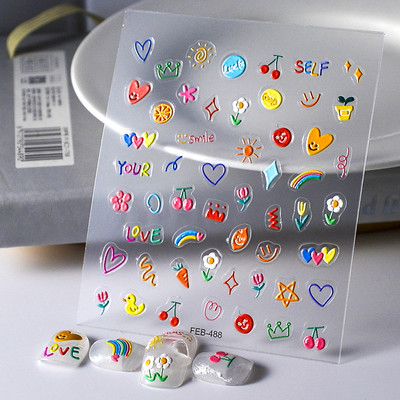 Slatki cvijet Srce Sunce Duga Crtić Uskrsno jaje Zeko 5D reljefni reljef Samoljepljiva dekoracija Naljepnica za nokte 3D DIY naljepnica