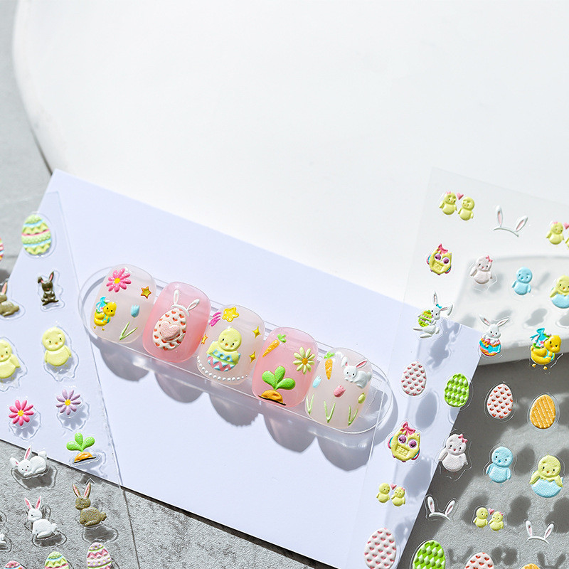 Slatki cvijet Srce Sunce Duga Crtić Uskrsno jaje Zeko 5D reljefni reljef Samoljepljiva dekoracija Naljepnica za nokte 3D DIY naljepnica