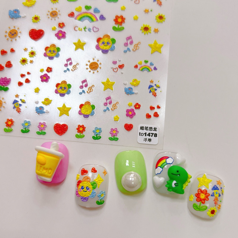 Slatki cvijet Srce Sunce Duga Crtić Uskrsno jaje Zeko 5D reljefni reljef Samoljepljiva dekoracija Naljepnica za nokte 3D DIY naljepnica
