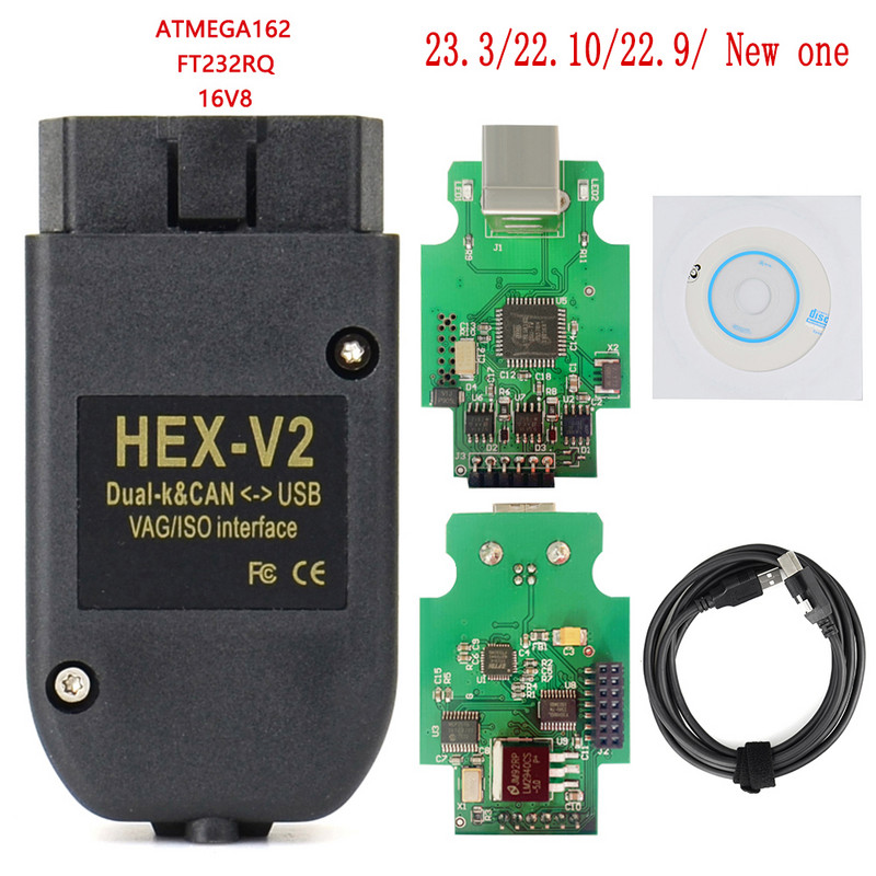 VAGCOM 23.3.0 VAGCOM 22.10 OBD skaitytuvai HEX V2 sąsaja, skirta VW AUDI Skoda Seat VAG 22.10 anglų prancūzų ATMEGA162 diagnostika