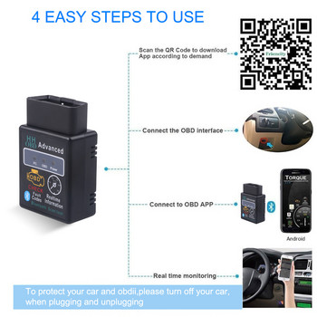 Φορητός σαρωτής αυτοκινήτου OBD2 Bluetooth Elm327 Auto Diagnostic Tool V1.5/V2.1 OBDII Εργαλείο ανάγνωσης κωδικών σάρωσης OBDII Έλεγχος κινητήρα αυτοκινήτου