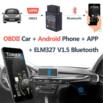 Φορητός σαρωτής αυτοκινήτου OBD2 Bluetooth Elm327 Auto Diagnostic Tool V1.5/V2.1 OBDII Εργαλείο ανάγνωσης κωδικών σάρωσης OBDII Έλεγχος κινητήρα αυτοκινήτου