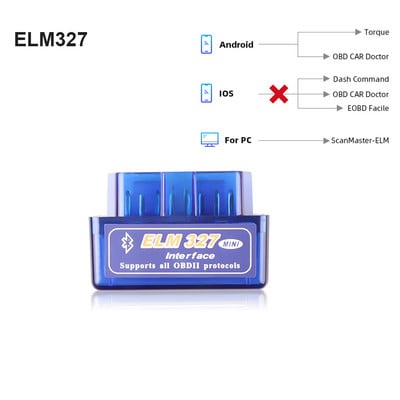Mini ELM327 V1.5/V2.1 OBD2 skaitytuvo įrankis Bluetooth ELM327 automobilių diagnostikos įrankiai ELM327 palaikymas Android Torque/Symbian Works