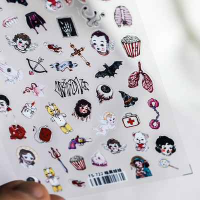 Noć vještica Strašni kostur Usta Srce Visceralni organ Plućni cvijet 5D reljefni reljef Samoljepljive naljepnice za nokte 3D naljepnica Žena