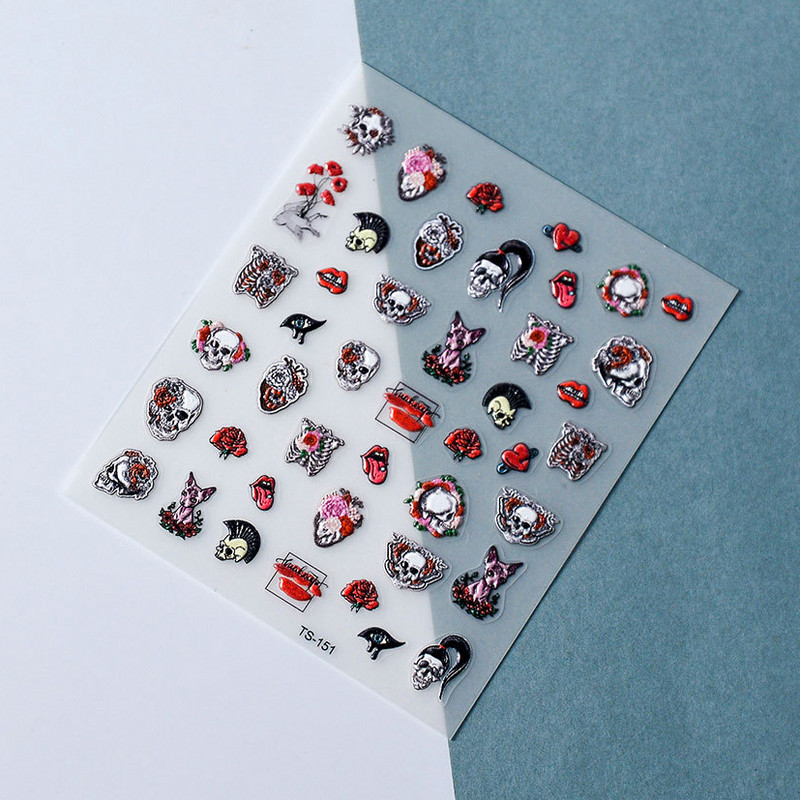 Noć vještica Strašni kostur Usta Srce Visceralni organ Plućni cvijet 5D reljefni reljef Samoljepljive naljepnice za nokte 3D naljepnica Žena