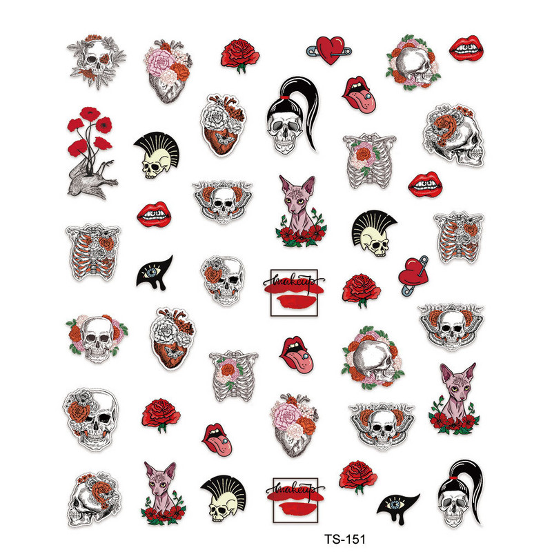 Noć vještica Strašni kostur Usta Srce Visceralni organ Plućni cvijet 5D reljefni reljef Samoljepljive naljepnice za nokte 3D naljepnica Žena