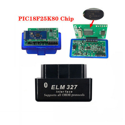 Geriausios kokybės „Bluetooth 2PCB ELM327 V1.5 PIC18F25K80 Chip Car OBD2“ sąsajos kodų skaitytuvas veikia „Android“ nuskaitymo įrankyje