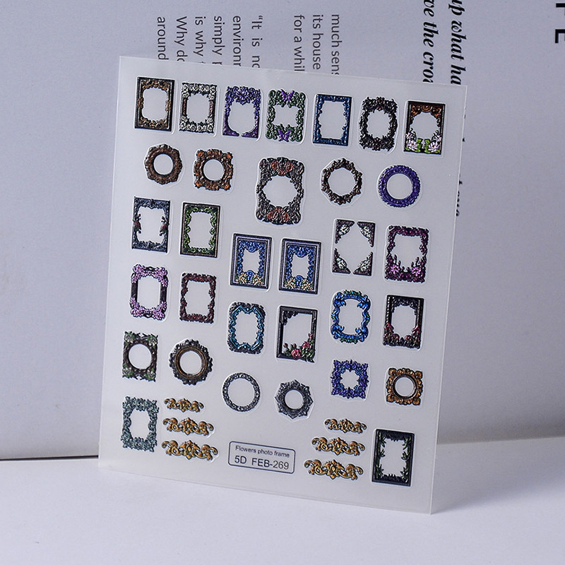Retro lilledega pildiraam Vintage 5D pehme reljeefsed reljeefid isekleepuvad küünekunstiga kaunistused kleebis maniküüri kleebis populaarne naine