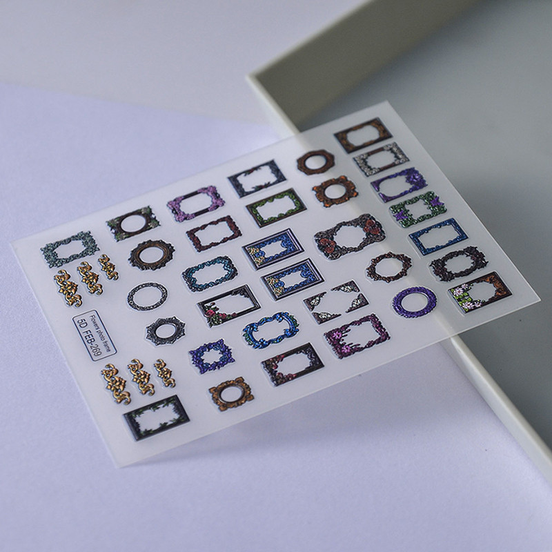 Retro lilledega pildiraam Vintage 5D pehme reljeefsed reljeefid isekleepuvad küünekunstiga kaunistused kleebis maniküüri kleebis populaarne naine