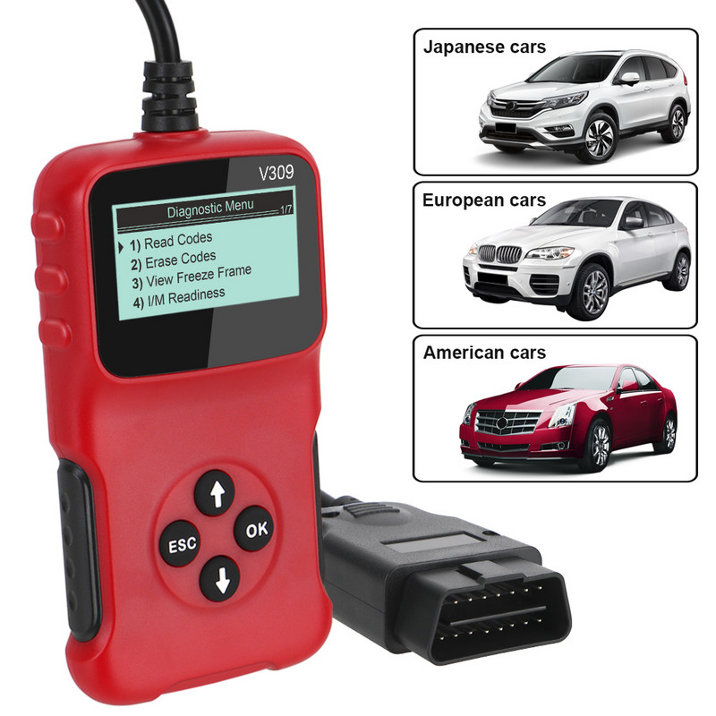 OBD II EOBD kódolvasó V317/V309 autódiagnosztikai eszköz teszt gépjármű hibaérzékelő