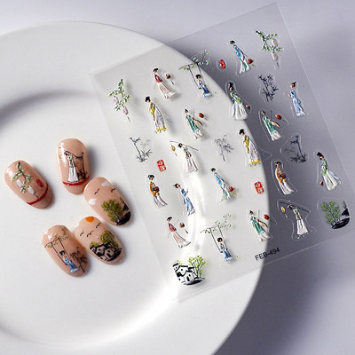 Παραδοσιακή κινεζική ζωγραφική με μελάνι χαρακτήρων Μαύρο μπαμπού Panda Orchid 3D αυτοκόλλητο αυτοκόλλητο μανικιούρ νυχιών 5D χαλκομανίες γυναίκα