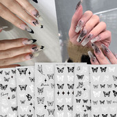 1 ΤΕΜ ΝΕΑ 3D Μαύρα αυτοκόλλητα τζελ νυχιών Κοίλη κόλλα πεταλούδας Λευκή διακόσμηση νυχιών Slider DIY Μανικιούρ Μικρά Αυτοκόλλητα