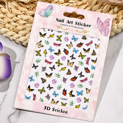 1 lakštas Nagų dailės lipdukai Spalvingi drugeliai gėlių gėlės Nugaros klijai Nagų lipdukai Manikiūro puošmena nagų galiukams Grožis
