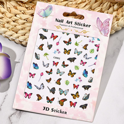 1 lakštas Nagų dailės lipdukai Spalvingi drugeliai gėlių gėlės Nugaros klijai Nagų lipdukai Manikiūro puošmena nagų galiukams Grožis
