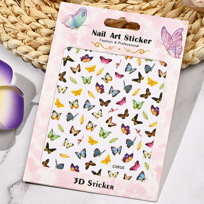1 lakštas Nagų dailės lipdukai Spalvingi drugeliai gėlių gėlės Nugaros klijai Nagų lipdukai Manikiūro puošmena nagų galiukams Grožis