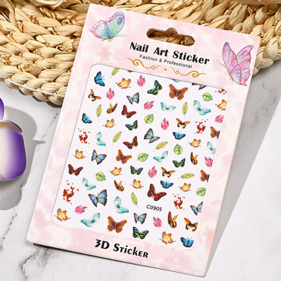 1 lakštas Nagų dailės lipdukai Spalvingi drugeliai gėlių gėlės Nugaros klijai Nagų lipdukai Manikiūro puošmena nagų galiukams Grožis