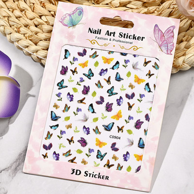 1 lakštas Nagų dailės lipdukai Spalvingi drugeliai gėlių gėlės Nugaros klijai Nagų lipdukai Manikiūro puošmena nagų galiukams Grožis