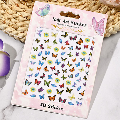 1 lakštas Nagų dailės lipdukai Spalvingi drugeliai gėlių gėlės Nugaros klijai Nagų lipdukai Manikiūro puošmena nagų galiukams Grožis