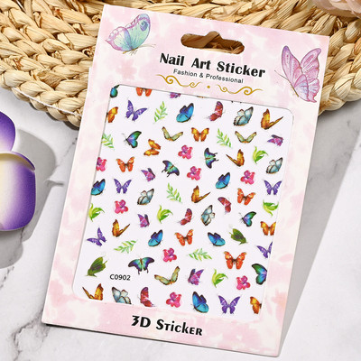 1 lakštas Nagų dailės lipdukai Spalvingi drugeliai gėlių gėlės Nugaros klijai Nagų lipdukai Manikiūro puošmena nagų galiukams Grožis