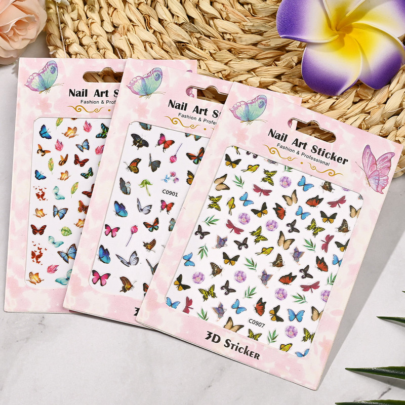 1 lakštas Nagų dailės lipdukai Spalvingi drugeliai gėlių gėlės Nugaros klijai Nagų lipdukai Manikiūro puošmena nagų galiukams Grožis
