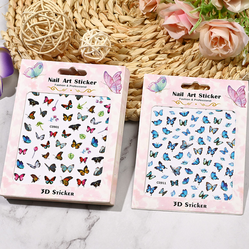 1 lakštas Nagų dailės lipdukai Spalvingi drugeliai gėlių gėlės Nugaros klijai Nagų lipdukai Manikiūro puošmena nagų galiukams Grožis