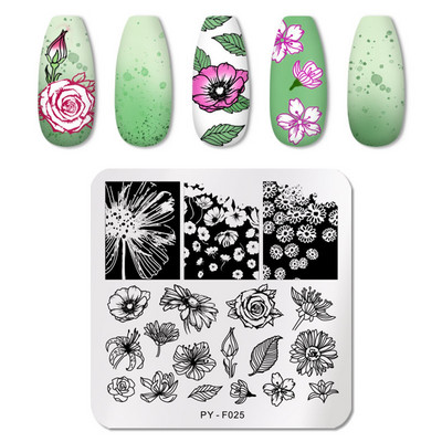 Bélyegzőlemez Stencil Nail Art matricák Design Aranyos virágos körömdíszítés Rozsdamentes acél felülnyomásos Nail Pegatinas Para Uñas