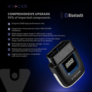 Τελευταίο Viecar V2.2 ELM 327 Bluetooth 4.0 WIFI Type-c PIC18F25K80 OBD2 Auto Diagnostic Code Tool Viecar ELM327 for IOS/Android