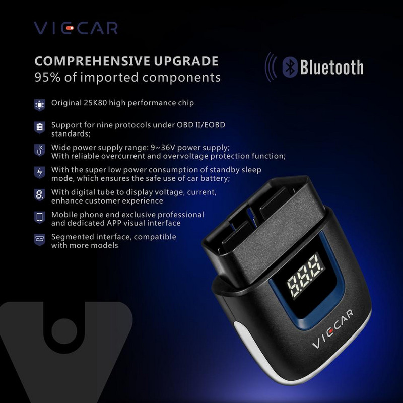Najnoviji Viecar V2.2 ELM 327 Bluetooth 4.0 WIFI Type-c PIC18F25K80 OBD2 Alat za automatsku dijagnostičku šifru Viecar ELM327 za IOS/Android