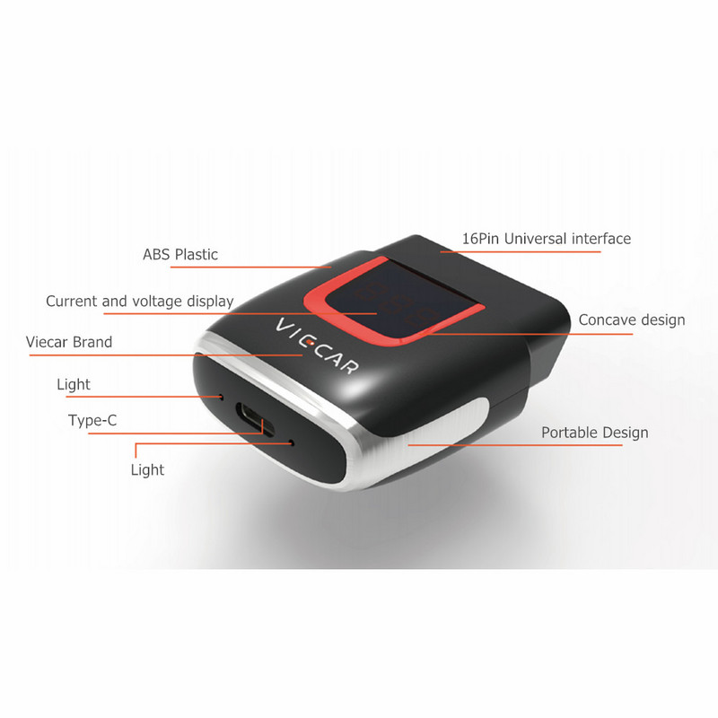 Najnoviji Viecar V2.2 ELM 327 Bluetooth 4.0 WIFI Type-c PIC18F25K80 OBD2 Alat za automatsku dijagnostičku šifru Viecar ELM327 za IOS/Android