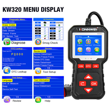 KONNWEI KW320 OBD2 Авто скенери за автомобили Професионален автомобилен четец на кодове за автомобили 9 езика Инструмент за диагностика на автомобили OBD