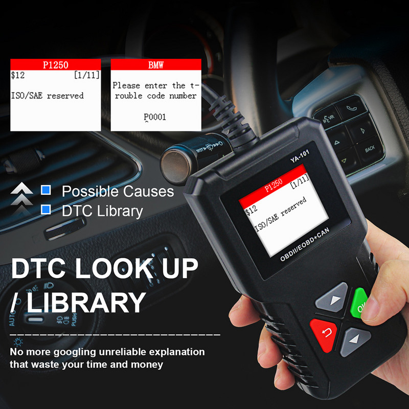 OBDResource Car OBD2 Scanner YA101 12V Full OBDII Functions Check Engine Error Code Reader Diagnostic Tool Free Update Lifetime