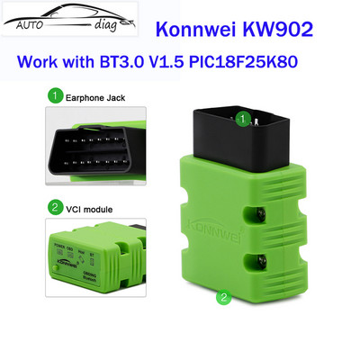 Νέος σαρωτής Konnwei KW902 ELM327 V1.5 PIC18F25K80 Bluetooth OBD2 Τα πλήρη πρωτόκολλα OBD2 λειτουργούν ως προσαρμογέας ICAR2 OBDII διαγνωστικό εργαλείο