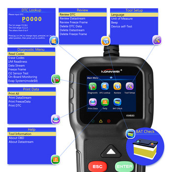 KONNWEI KW680 Πλήρης λειτουργία OBD2 Σαρωτής αυτοκινήτου 12V Εργαλείο αυτόματης διάγνωσης Automotive OBDII Scan 8 Languages Δωρεάν ενημέρωση Αναγνώστη κώδικα