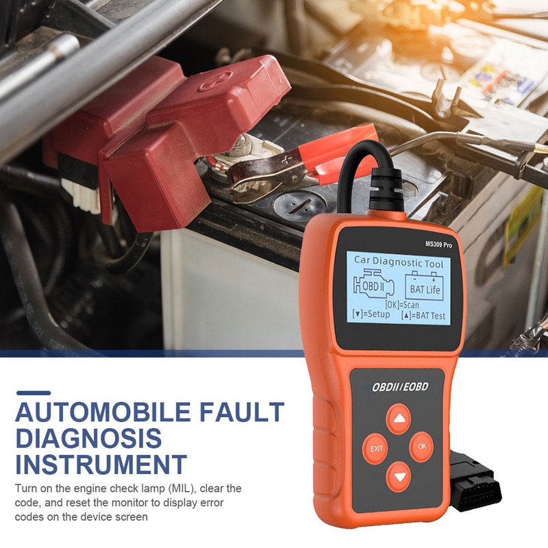 MS309 Pro Battery Tester Ανιχνευτής σφαλμάτων αυτοκινήτου OBD2 EOBD Scanner Code Reader Auto Engine Diagnostic Scan Tool with Multi-Languages