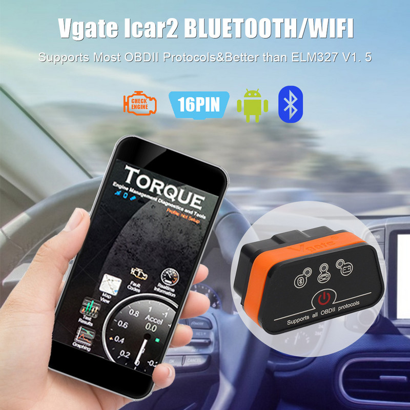 Vgate Icar2 auto diagnostika skanner Androidi koodilugejale WIFI / Bluetooth ELM327 OBD2 automaatdiagnostika tööriist