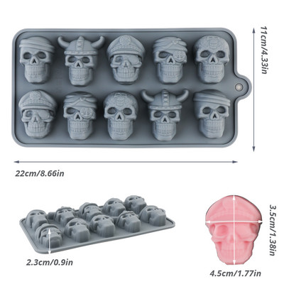 10 ląstelių 3D kaukolės ledo kubelio forma Silikono ledo kubelių padėklas ledo kubelių gaminimo mašina „pasidaryk pats“ viskio kokteilių ledo rutuliukų forma šokolado tešlos forma