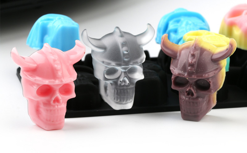 10 ląstelių 3D kaukolės ledo kubelio forma Silikono ledo kubelių padėklas ledo kubelių gaminimo mašina „pasidaryk pats“ viskio kokteilių ledo rutuliukų forma šokolado tešlos forma