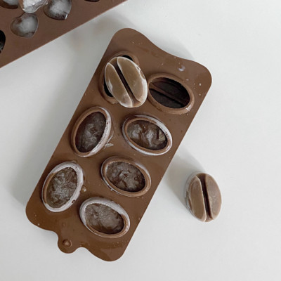Cub de gheață de boabe de cafea din silicon de înaltă calitate Cub de gheață de boabe de cacao Design creativ de matriță pentru înghețată bloc de gheață înghețată