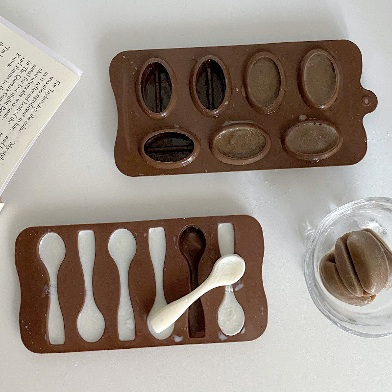 Aukštos kokybės silikono kavos pupelių ledo kubelio grotelės kakavos pupelių ledo kubelio kūrybingas šaldyto ledo bloko ledų formos dizainas