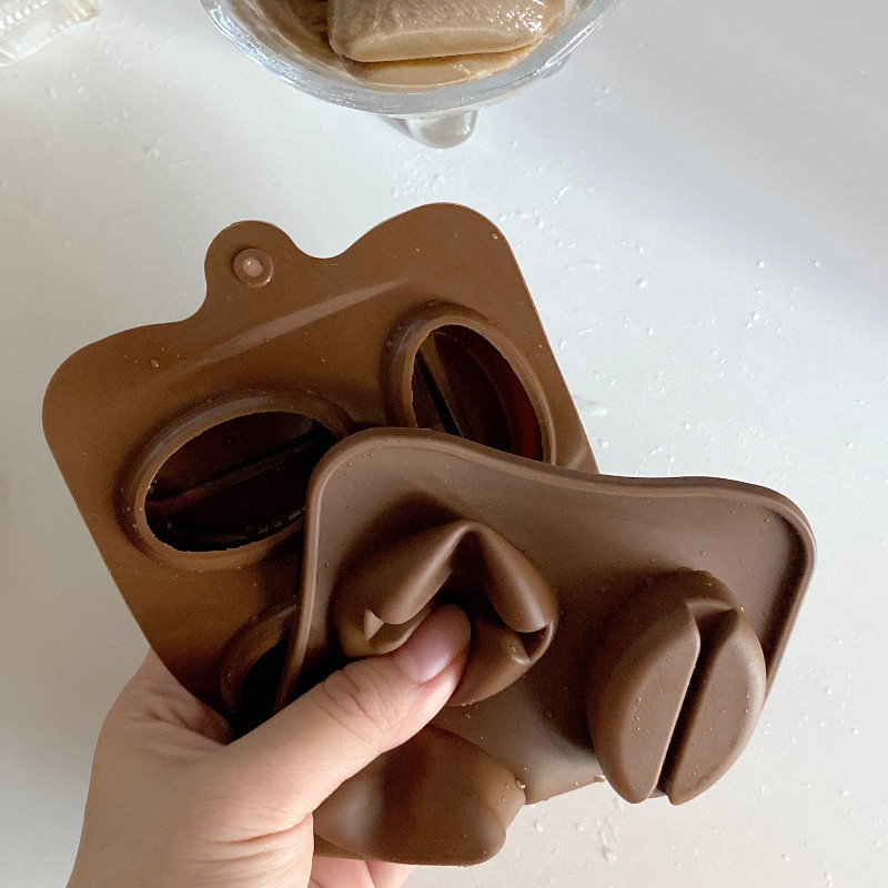 Aukštos kokybės silikono kavos pupelių ledo kubelio grotelės kakavos pupelių ledo kubelio kūrybingas šaldyto ledo bloko ledų formos dizainas
