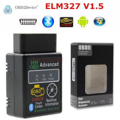 HH OBD ELM327 V1.5 Инструмент за автоматична диагностика Bluetooth ELM327 V2.1 V1.5 Четец на код Поддържа всички OBD2 протоколи за Android