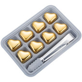 Viskio akmenų dovanų rinkinys Baras Įrankiai Gėrimai Alus Širdies formos Akmuo Daugkartinis Atšaldymas Akmuo Auksas 304 Nerūdijančio plieno Ledo kubas