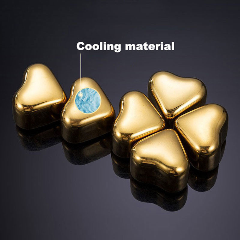 Viskio akmenų dovanų rinkinys Baras Įrankiai Gėrimai Alus Širdies formos Akmuo Daugkartinis Atšaldymas Akmuo Auksas 304 Nerūdijančio plieno Ledo kubas