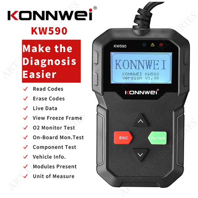 KONNWEI KW590 OBD2 Инструмент за диагностика на автомобилни неизправности 12V Скенер за детектор за автомобили и камиони CAN J1850PWM J1850VPW ISO9141 KWP2000
