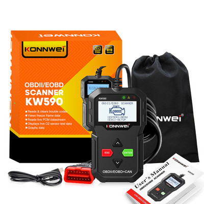 KONNWEI KW590 OBD2 auto veadiagnostika instrument 12V auto veoauto detektor skanner CAN J1850PWM J1850VPW ISO9141 KWP2000