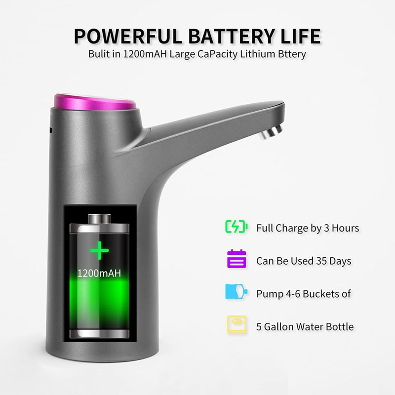 Nešiojamas vandens butelio siurblys, 5 galonų vandens dozatorius, USB elektros įkrovimas, nešiojamas elektrinis vandens balionėlis