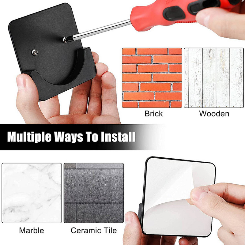 2 vnt. Dušo užuolaidų strypo laikiklis Klijuojamas dušo strypo sieninis laikiklis Vonios kambario įrankis Dušo strypo įtempimo laikiklis Negręžiamas