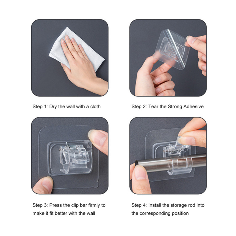 2 vnt. Užuolaidų strypo kabliukai Lipni strypo laikiklio laikikliai Užuolaidų fiksuotas segtukas Reguliuojamas pakabinamas stovas Kabliukas Vonios kambario priedai